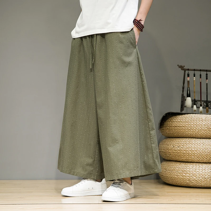 

Streetwear Men Harlan Pants Side Stripe Casual Wied Leg Pants Man Loose Cotton Linen Trousers Male Jogger Sweatpants 5XL