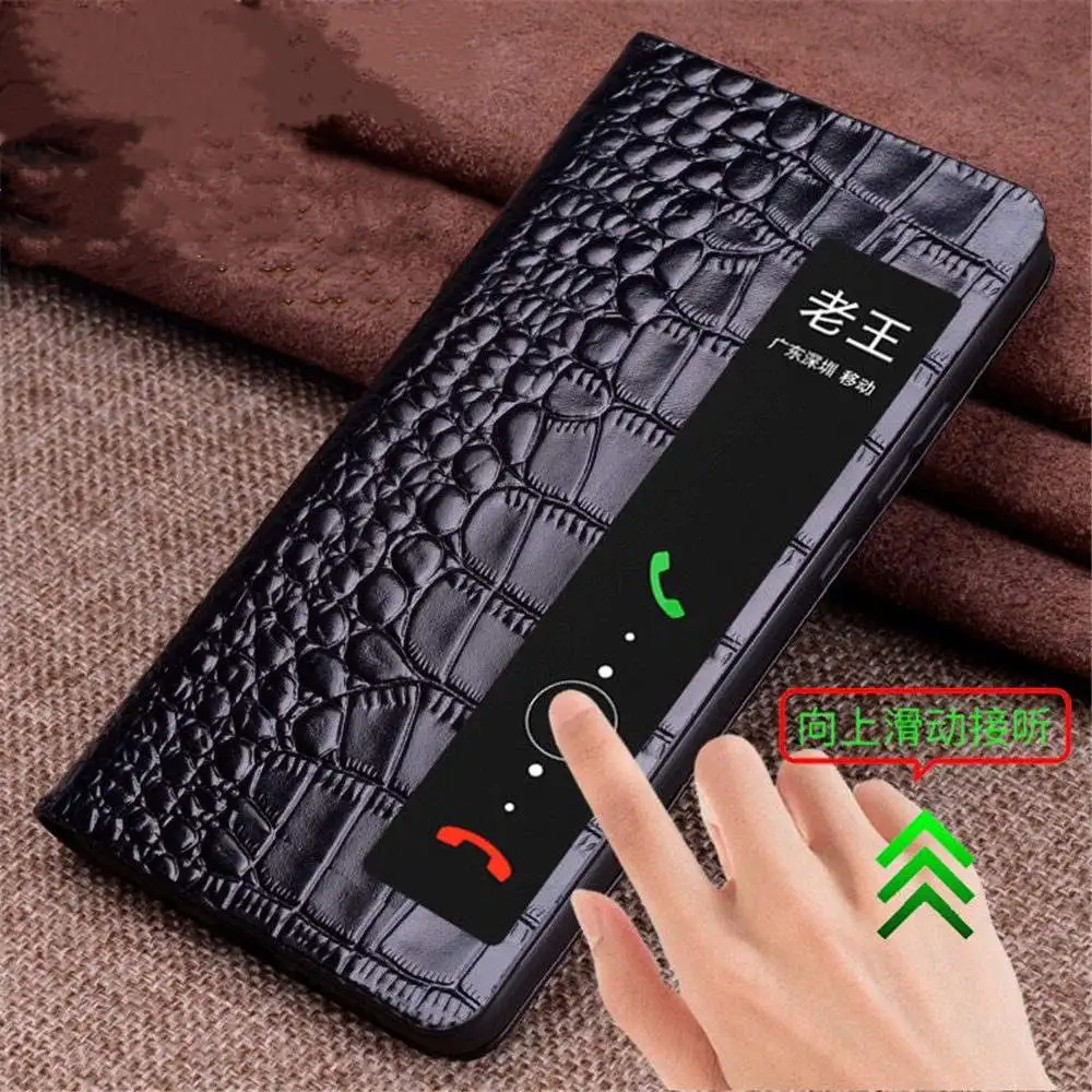 

Genuine Cowhide Leather Flip Case for Huawei Mate 60 RS Crocodile Window View Business Cover