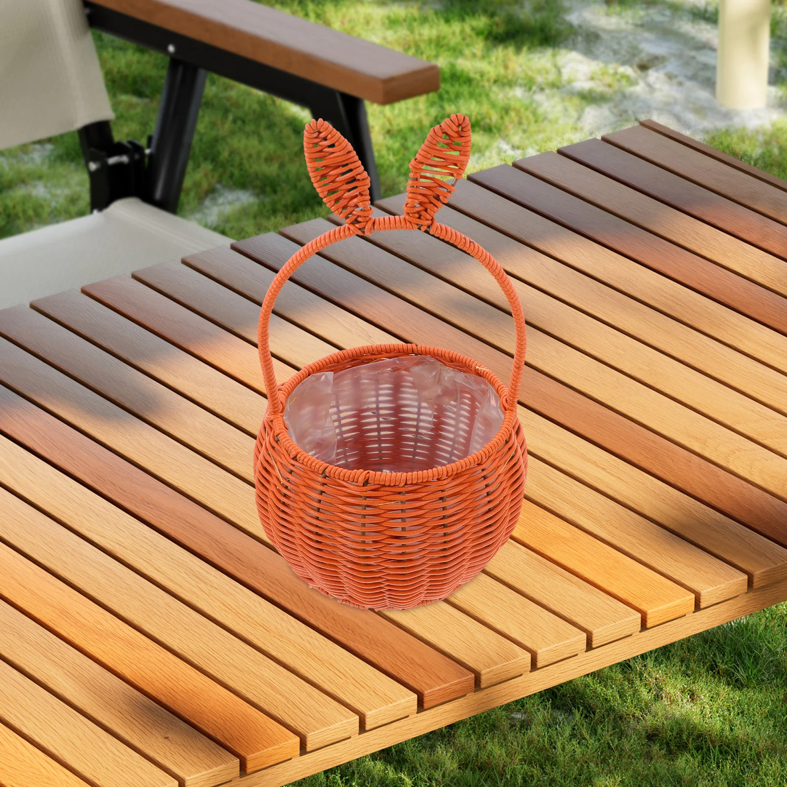 

Rabbit Ears Picnic Basket Woven Picnic Basket Brown Portable Easter Fruit Storage Flower Vase Garden Multipurpose