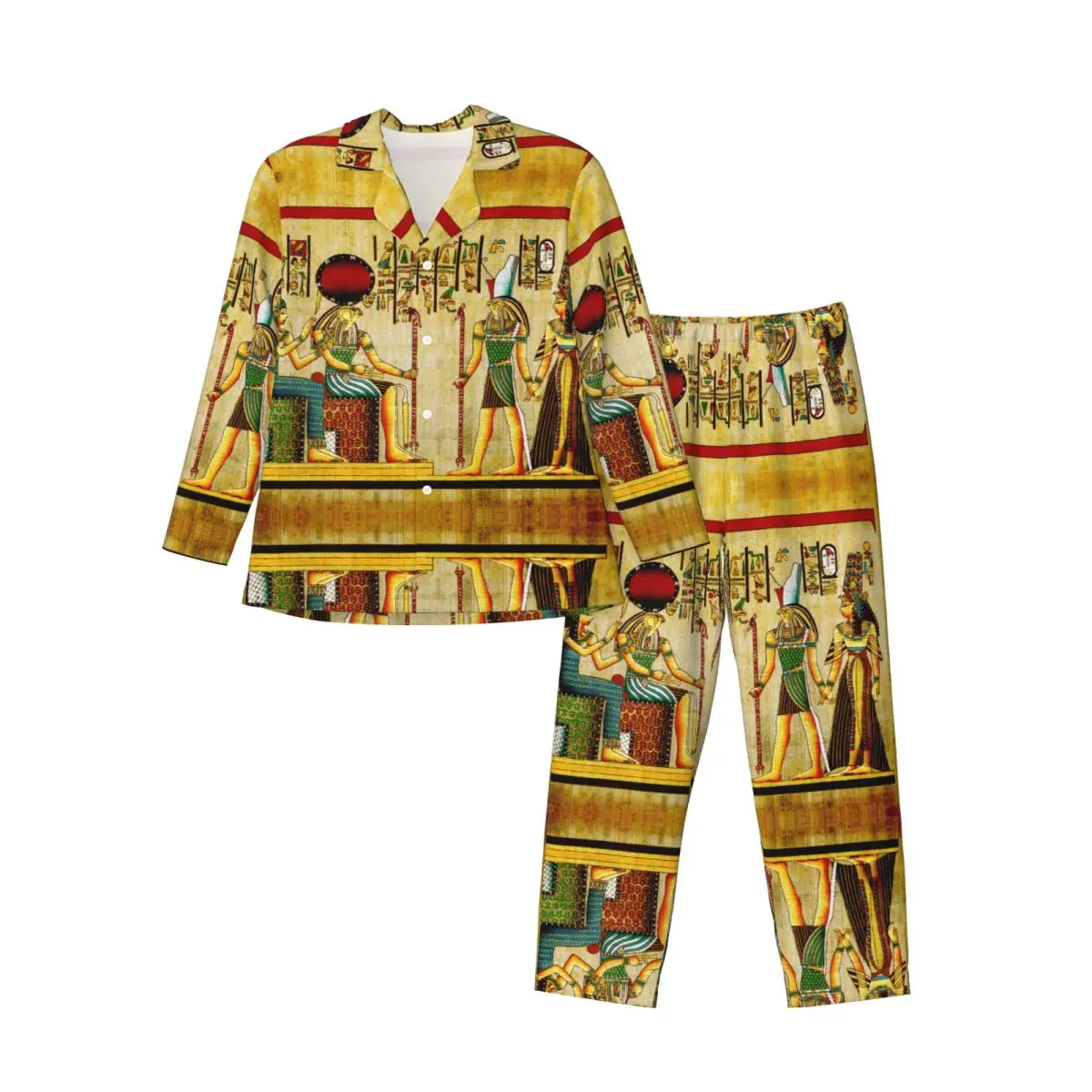 Men Pajamas Set of Autumn Winter Long-Sleeved Egyptian Gods And Goddess Home Clothing Sleepwear 2PCS/Set