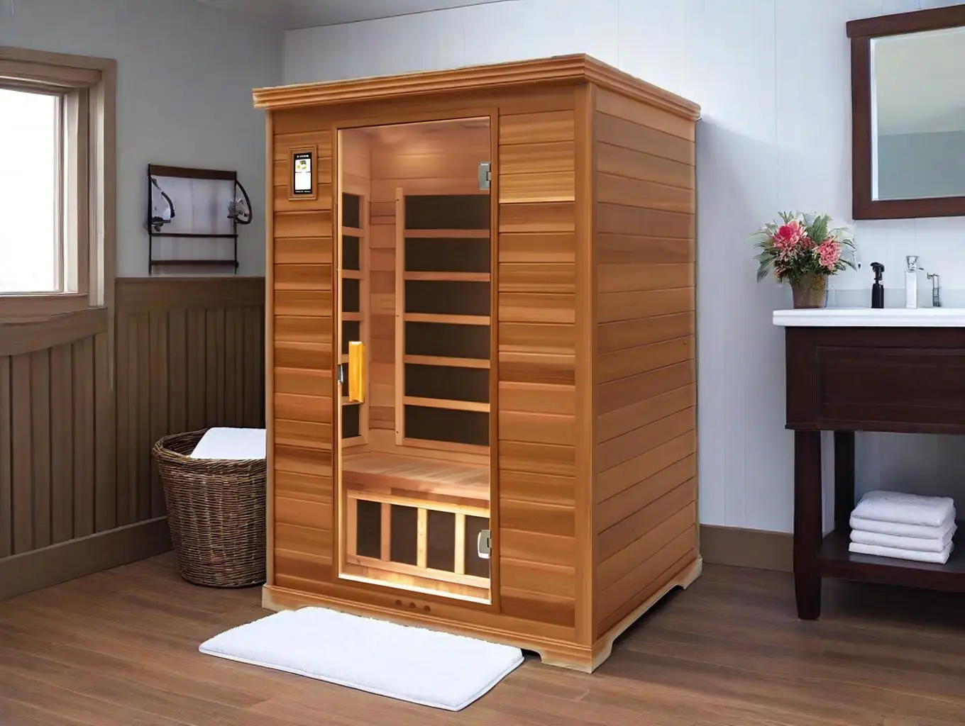 

Modern Portable Outdoor 2-Person Indoor Dry Steam Sauna Room with Low-EMF Carbon Heater Bathtub Ice Bath