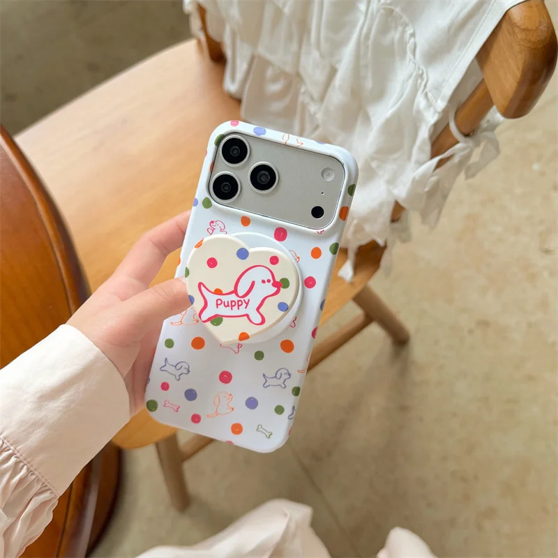 

Simple Polka Dot puppy Magnetic Phone Case For iPhone 16 Pro 15 14 Pro Max 15 Promax Cover For Magsafe Stand Shockproof Cases