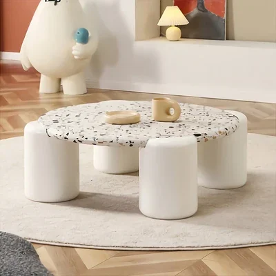 Cream wind solid wood tea table small apartment round tea table Nordic living room log tea table wabi-sabi wind modern simple te