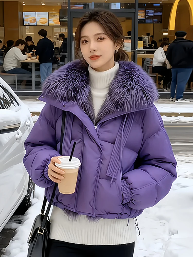 

Purple ort Hooded down Cotton Jaet Women's Winter Large Size Fat MM Korean Version High-Quali Big Fur Collar Cotton Coat
