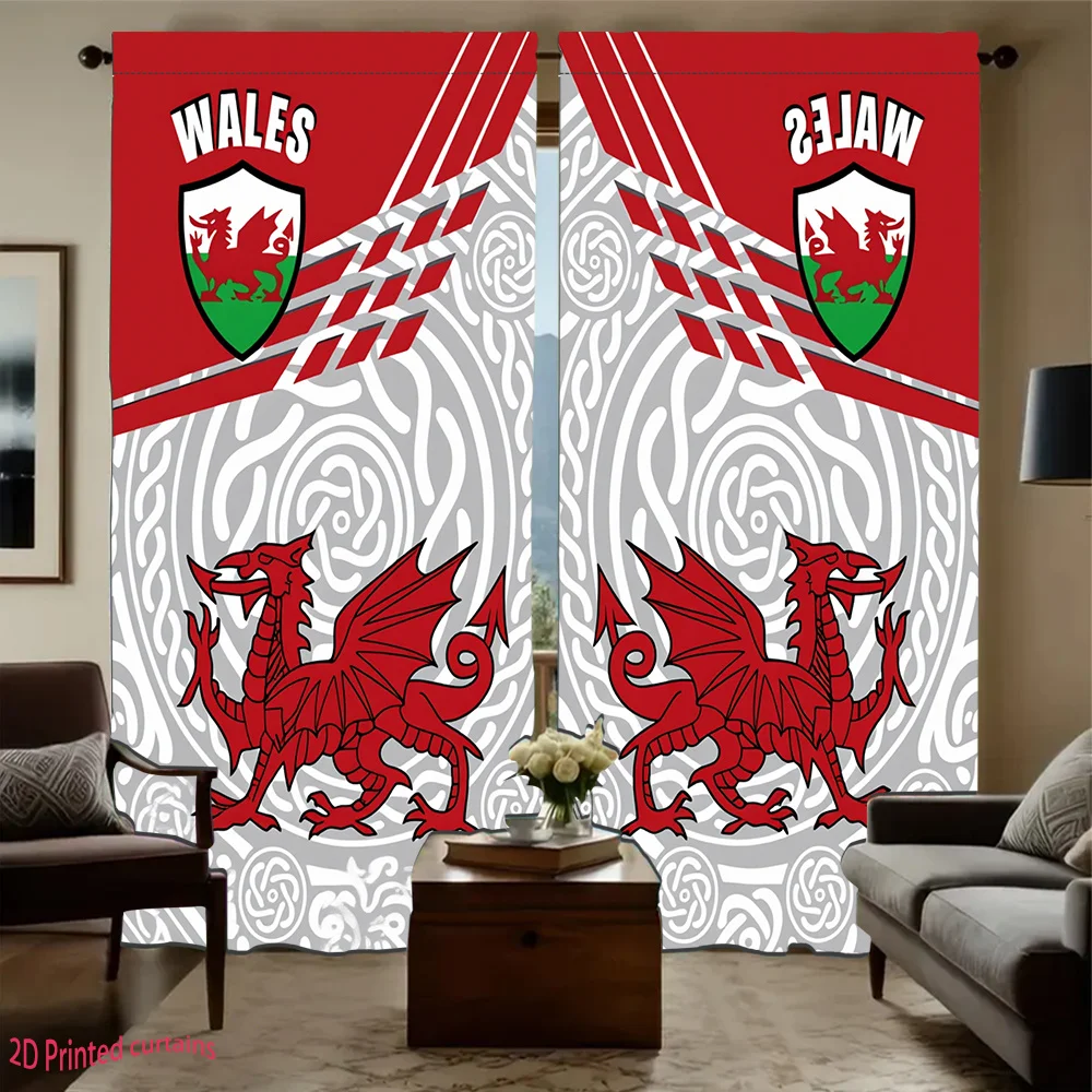 Red Dragon Curtain, Wales Flag Pattern Window Drape, Celtic Knot Sports Fan Decor for Living Room, National Pride Home Textile
