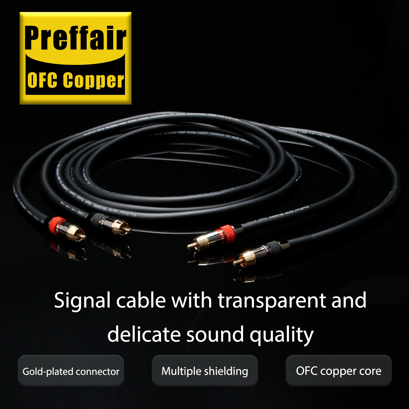 

Кабель Preffair X418 HiFi Audio OFC RCA для аудиосистем, Hi-End удлинительный кабель RCA-RCA с позолоченными разъемами RCA