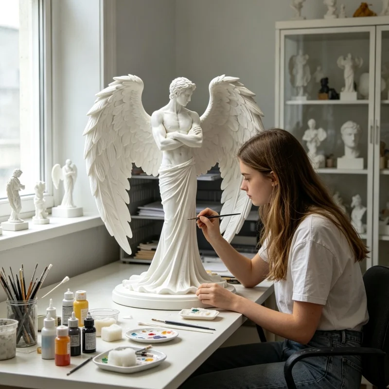 Unpainted Blank Male Wing Angel Sculpture White Resin Statue DIY Hand drawn Desktop Office Home Decoration