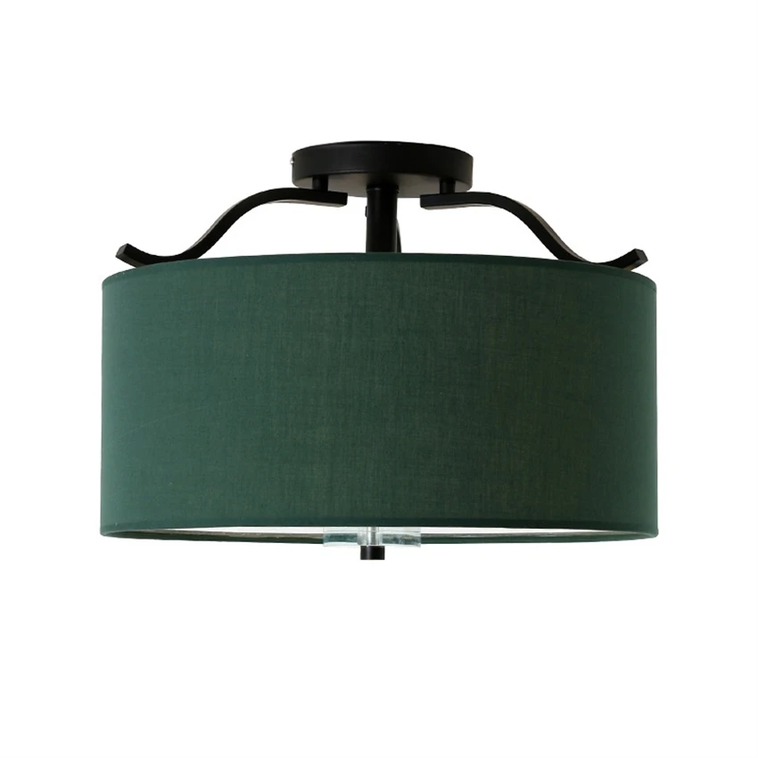 American dark green round ceiling lights modern living room study lamp led fabric bedroom pastoral
