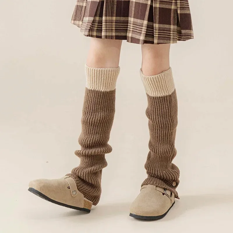 

Высококачественные американские винтажные Y2k эстетические контрастные цвета, осенние чулки для ног, дизайн с боковыми разрезами и пуговицами, гетры, корейские носки