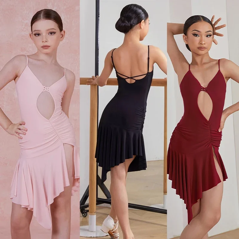 

Sling Sexy Backless Practice Clothes Children Chacha Rumba Latin Dance Wear ZYM Latin Dance Competition Dress For Girls