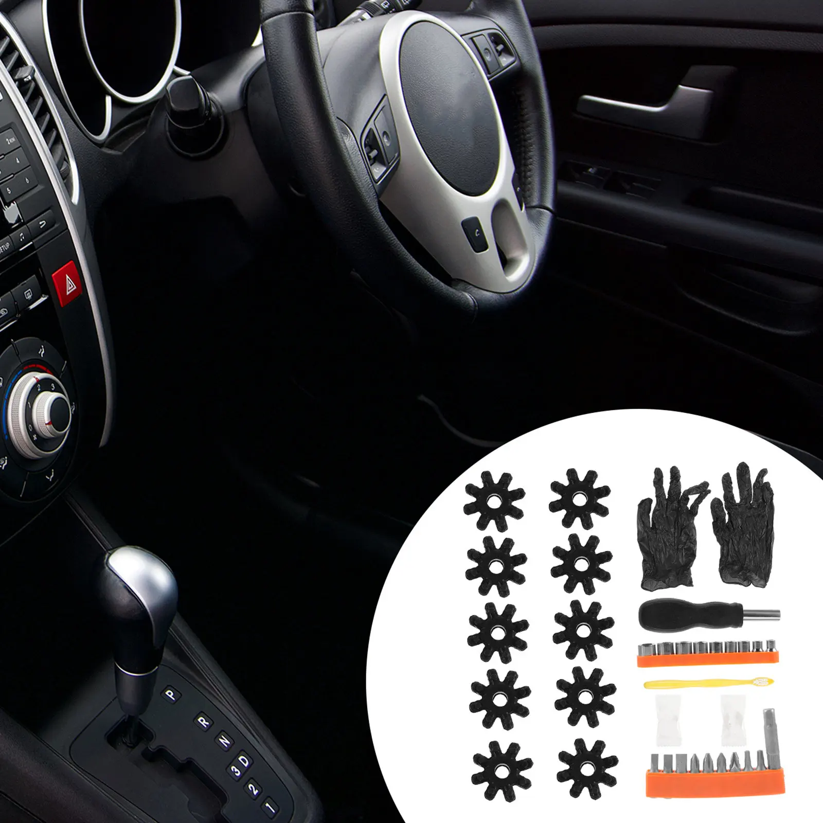 

1 set Steering Column Gaskets Washers Flexible Black Plastic Vibration Absorption Durable Easy Assembly Disassembly Car Steering