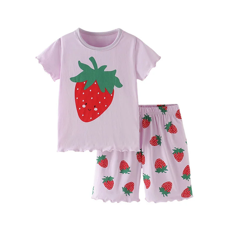 

Jumping Meters 100% Cotton 3-8T Strawberry Girl 2 PCS Sets Baby Outfits Summer Tops + Shorts Children's Clothing Toddler Outfits