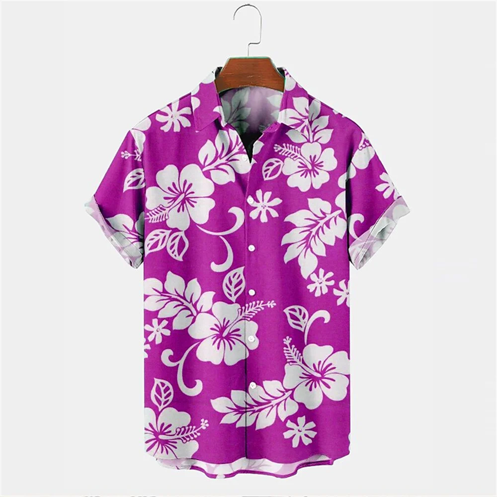 Men's Shirt Floral Pattern Print Slim Fit Crimson Clover Street Casual Short Sleeve Button Up Clothing Tropical Hawaiian Shirt