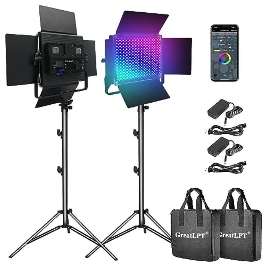 

【New model】2Pcs 50W Professional Photography Lighting Kit with Stand Support APP Control 1500 Lux/1m 360°Full Color 2500K-8500K