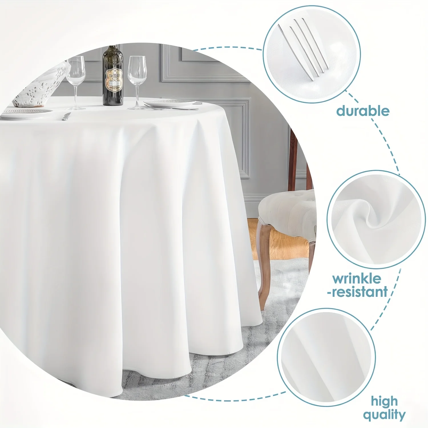 Black & White Round Tablecloth Set – 6/12/18 pcs, Wrinkle-Resistant Dining Cover for Kitchen, Parties, Weddings & Holidays | Fit view 5