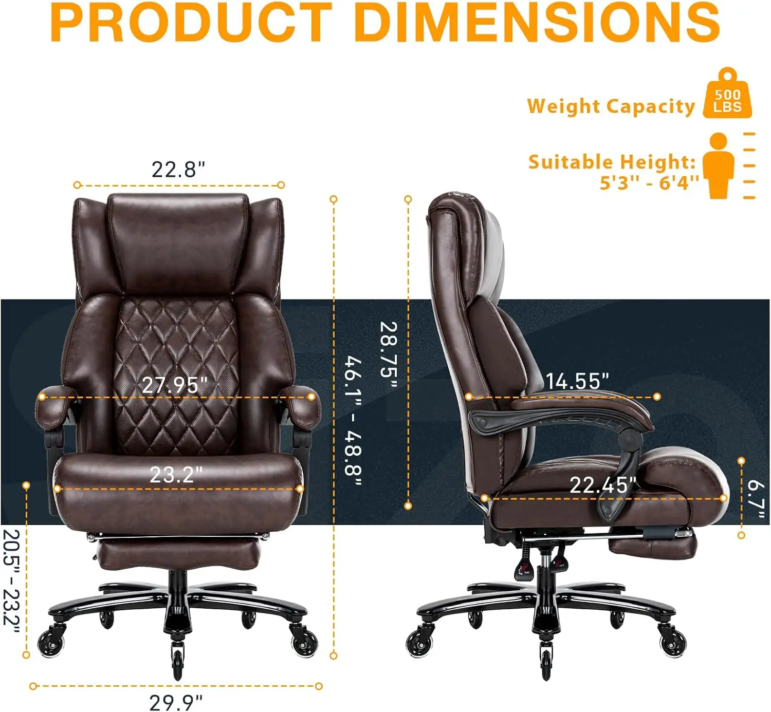 Big and Tall Office Chair with Foot Rest High Back Recline Ergonomic Office Chair for Heavy People, Executive Office Chair Comfo