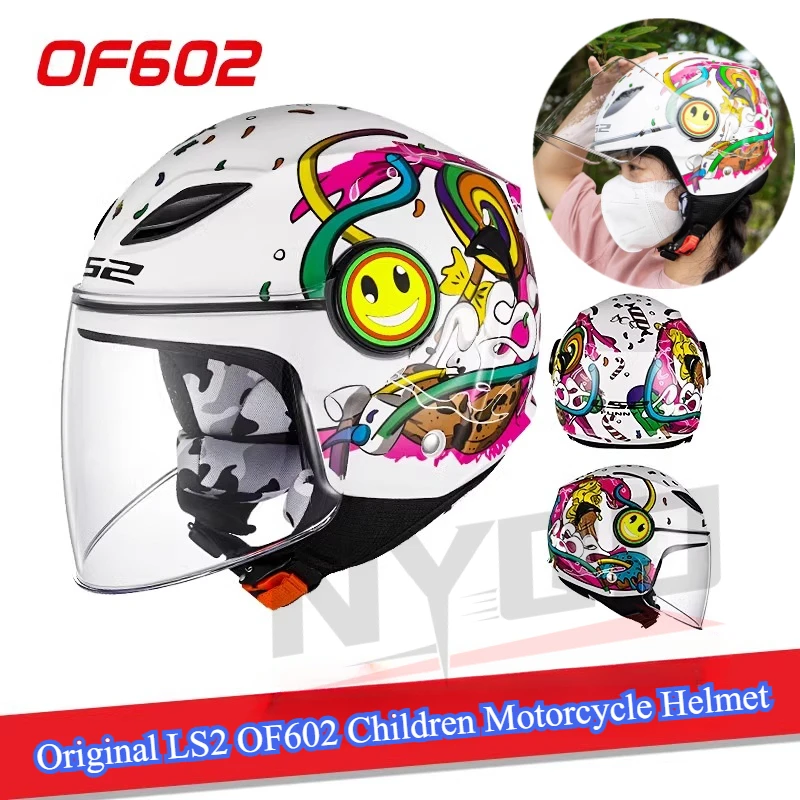 Original LS2 OF602 Children Motorcycle Helmet Cartoon Half Helmet Summer Kids Safety Helmet Protection Casco Moto Capacete ls2