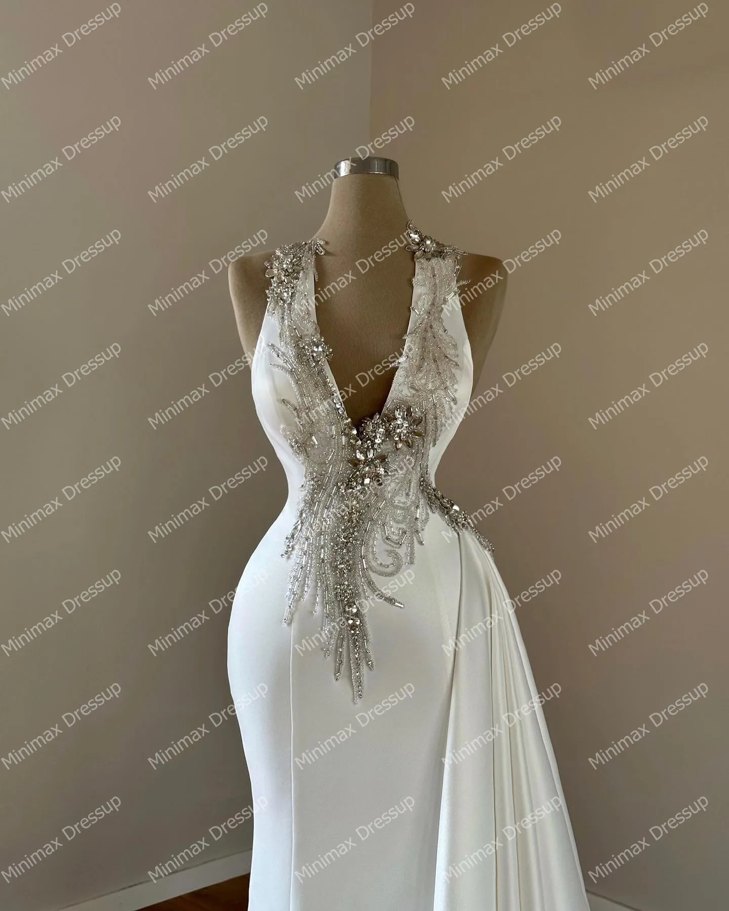 Luxury Beading Mermaid Wedding Dresses Real Image Sleeveless Satin Bridal Dress Floor Length Taffeta Crystals Prom Party Gowns