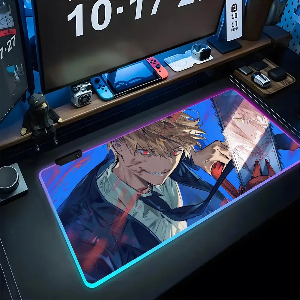 

ChainsawS Man Mouse Pad Gaming Rgb Mousepad Backlit Keyboard Gamer Girl Xxl Laptop Mat Table Cool Pads Deskpad