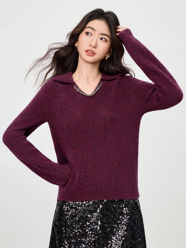 

SENTUBILA женский вязаный пуловер, свитер, осень 2022, мягкий свободный топ с полуполо шеи, повседневные теплые джемперы из смеси шерсти W54EH4094