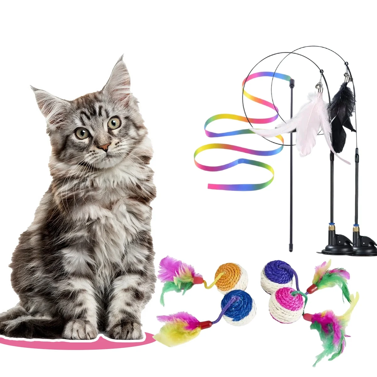 Interaktive Farbige Band Katze Spielzeug Kombination Set Necken Catd Band Stick Spielzeug Kätzchen Sisal Kratzen Ball Pet Liefert
