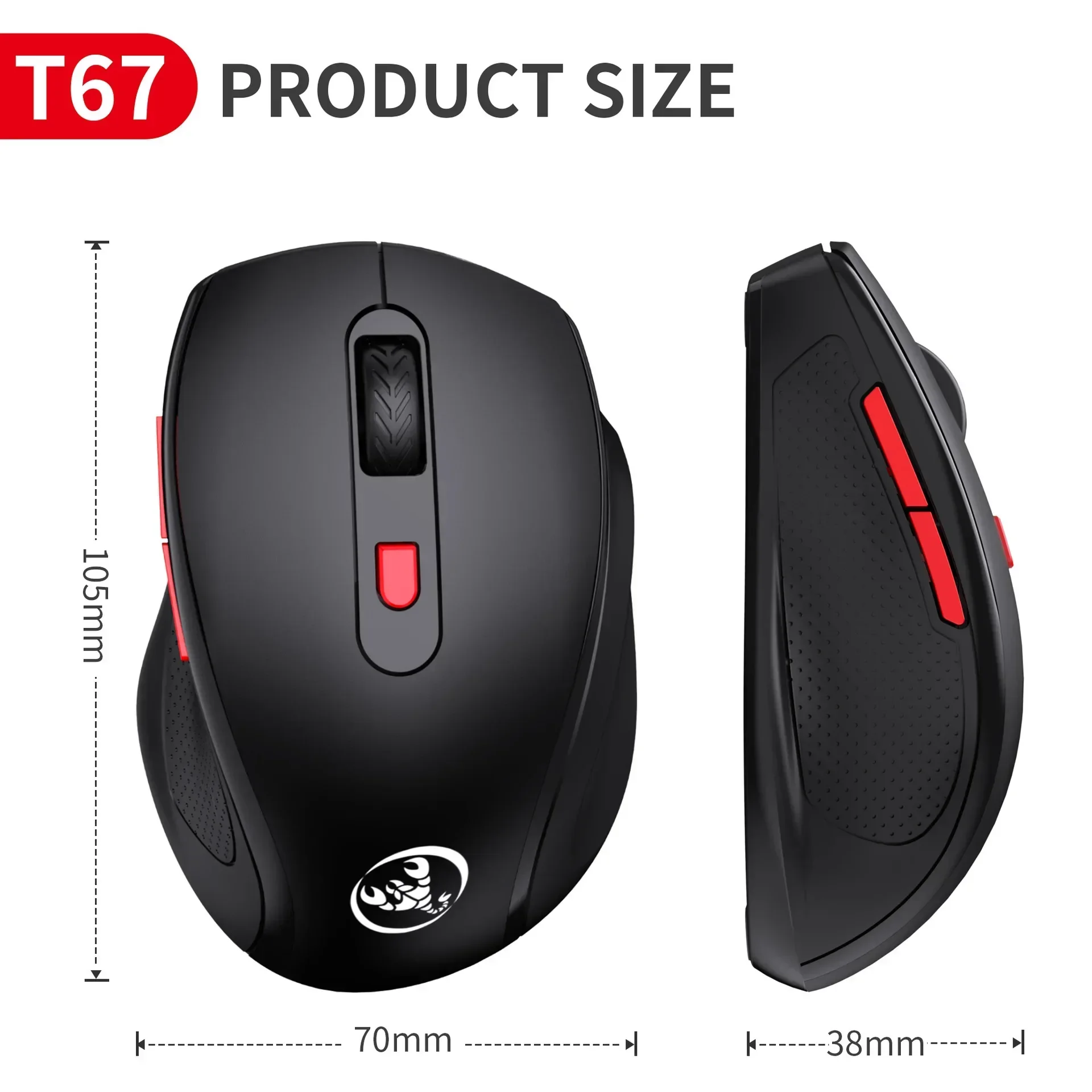 ZLRLMHY T67 2.4&GBT5.0 Optical 3-level Resolution Adjustable Wireless Mouse Ergonomic Comfortable for Laptop Office Desktop