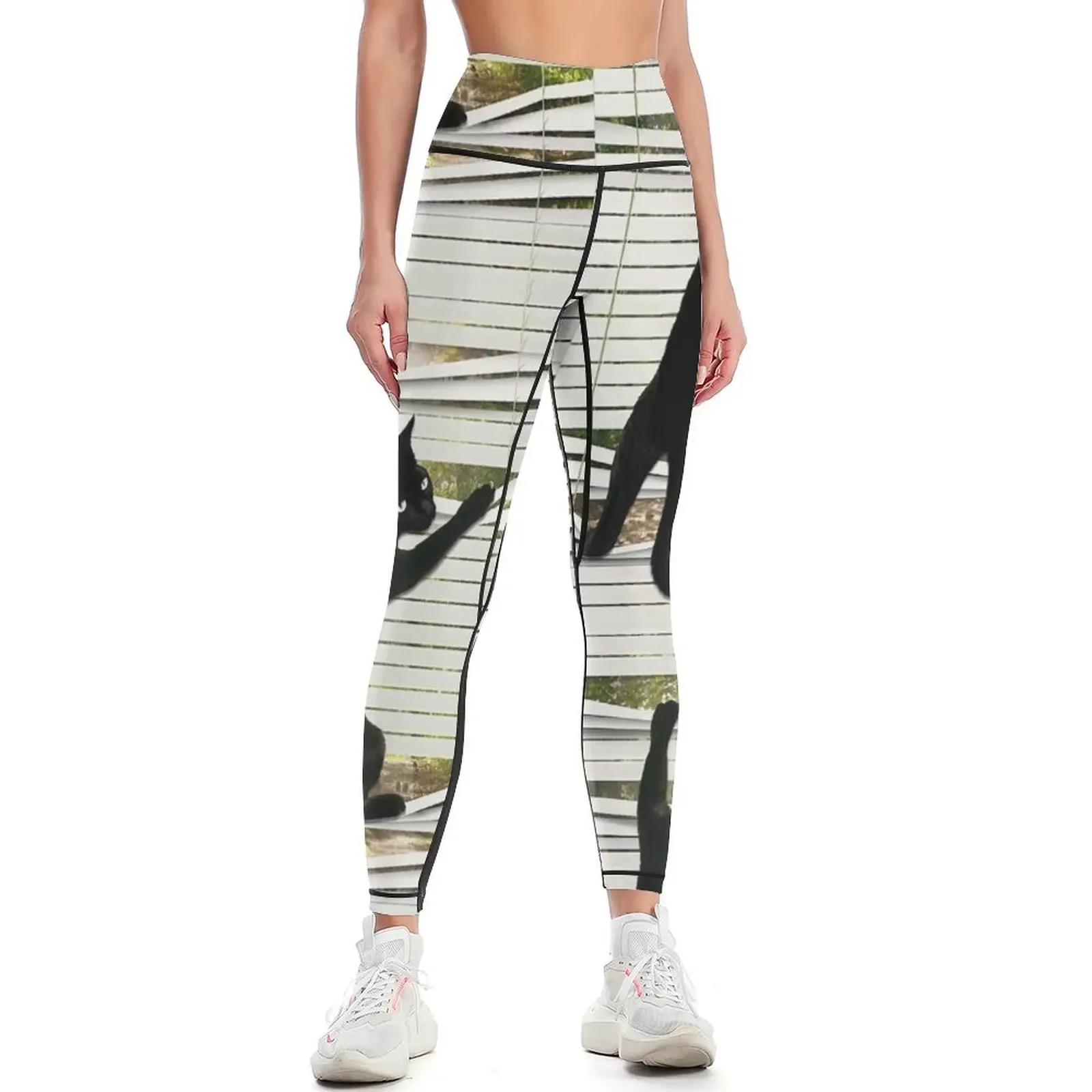 

Black Cat Climbing Out Window funny gift for cat lover Leggings joggers for sporty woman push up Womens Leggings