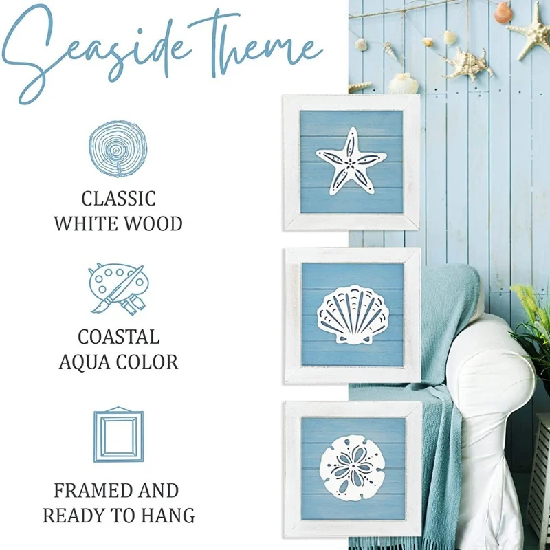 

F5 Ocean Theme Beach Wall Decor 3D Wall Art Room Decoration With Starfish Seashell Sand Dollar Vintage Beach Home Bathroom Decor
