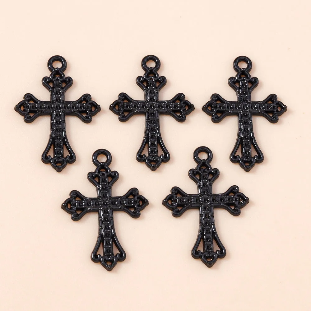 Leslie 10 Stück Steampunk-Kreuz-Charm für die Schmuckherstellung, schwarze Farbe, Kreuz-Anhänger, Halskette, Schlüsselanhänger, DIY-Hip-Hop-Schmuckzubehör – Detail 2