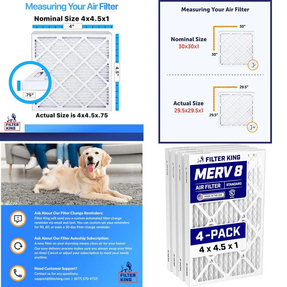 

4-Pk 4x4.5x1 MERV 8 Air Filters - Dust & Allergy Control for HVAC Systems, Pleated, USA Made