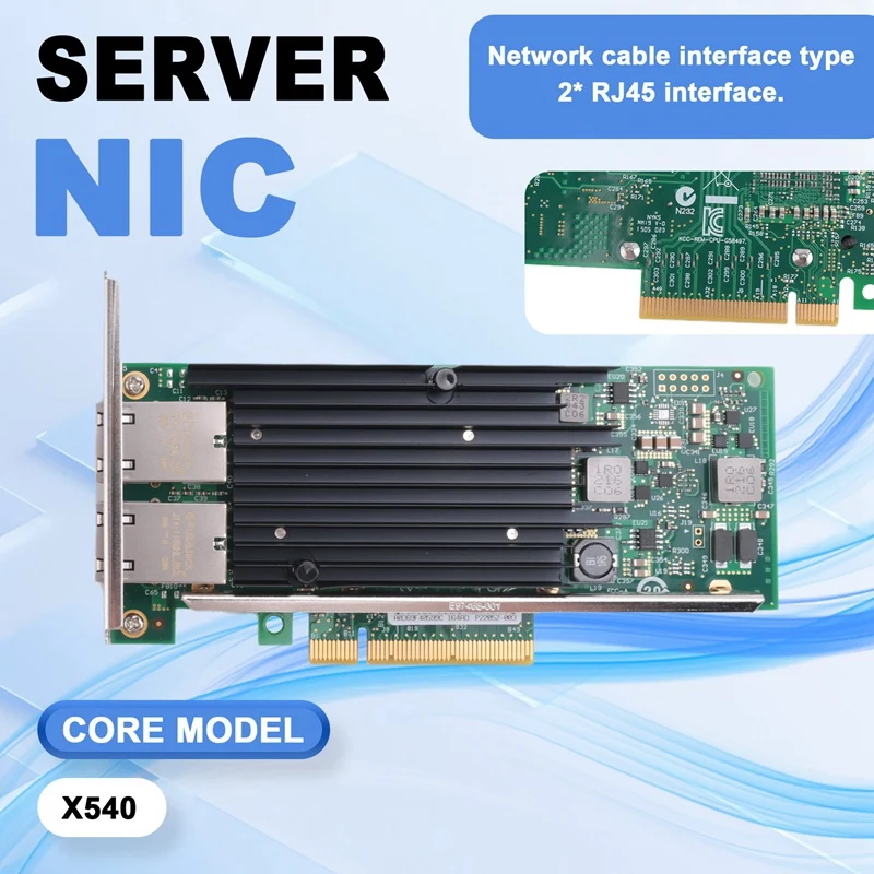 High Performance NIC X540-T2 With X540 Chipset 10Gbs, RJ45 Dualport PCI-Ex8 Server Desktop Network Card