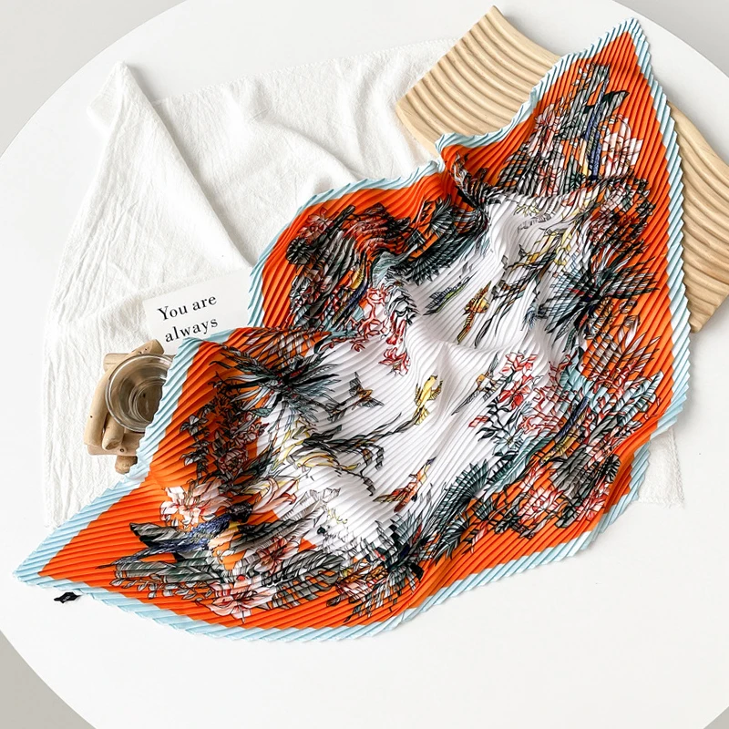 2025 مطوي صغير مربع الساتان وشاح حريري للنساء مشرق الزهور اللون الطباعة الإناث الرقبة الحرس السيدات الأوشحة عقال