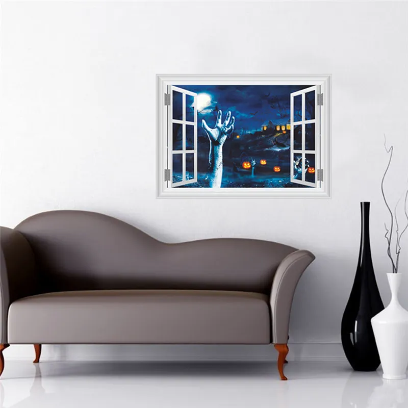 Horrible Hand Tomb 3d Fake Window Wall Stickers For Home Decorations Halloween Mural Art Diy Festival Decal Pvc Poster