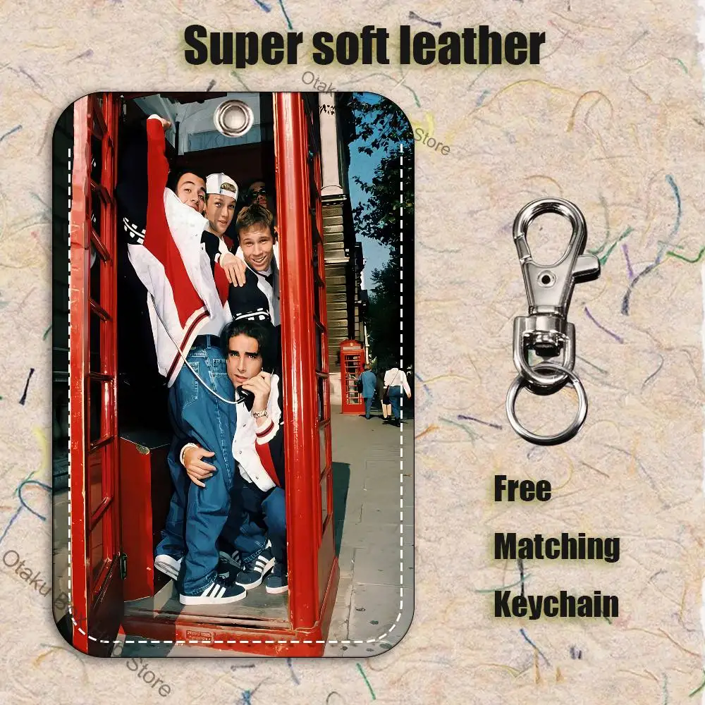 B-Backstreet Boys BSB Pattern 1Pc PU Leather Card Holder Keychain Key Ring Door Lock Access Tags ID Card Case Keychain Card image 6