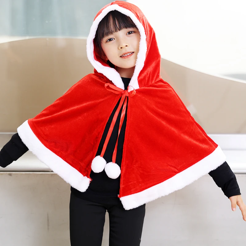 Halloween Winter Red Velvet Cape Cloak Christmas Girl Shawl Party Costumes Dress Decoration Santa Claus