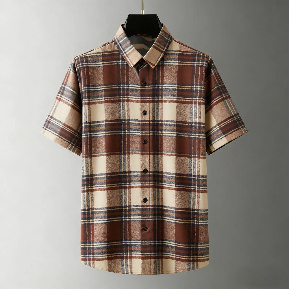 Men's  short-sleeved shirts Grid leopard print pattern 3D printed shirts summer coolmen's vacation casual formal social men tops