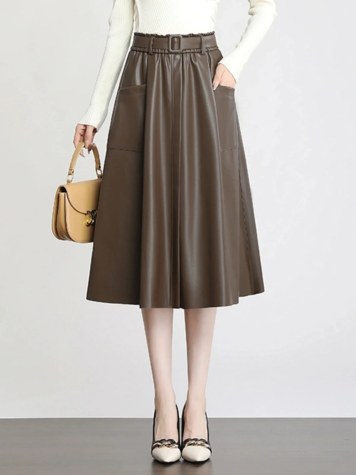 

Весна-Осень 2025: Женская юбка-трапеция средней длины с высокой талией, расклешенная, стройнящая, модная, универсальная