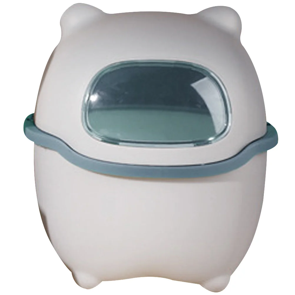 Litter Boxes Bear Trash Can Cartoon Desktop with Lid Mini Bin Cover Blue Adorable Office