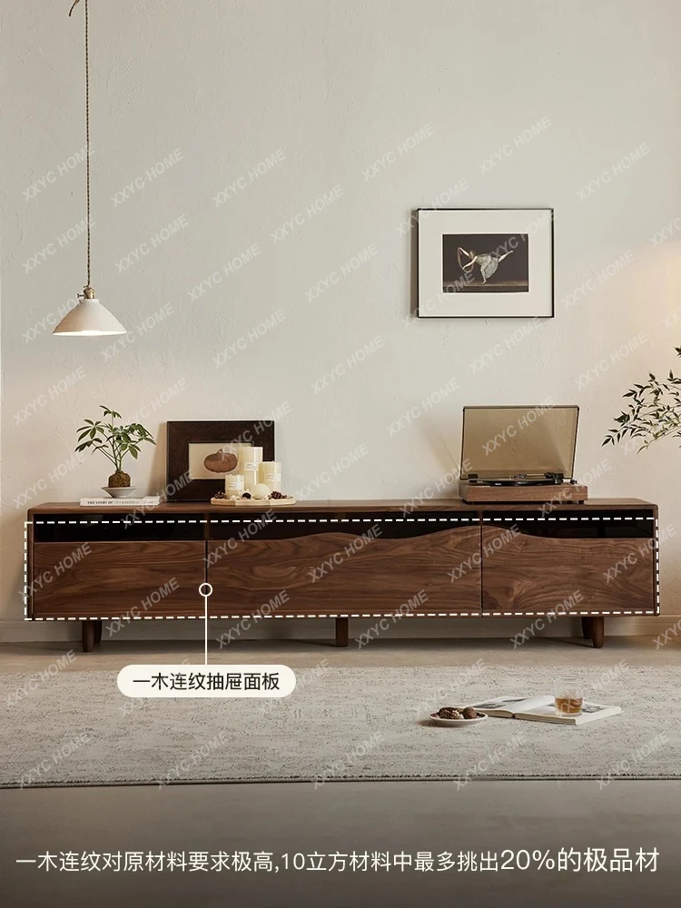 XS black walnut TV cabinet retro style household small apartment living room solid wood new audio-visual cabinet
