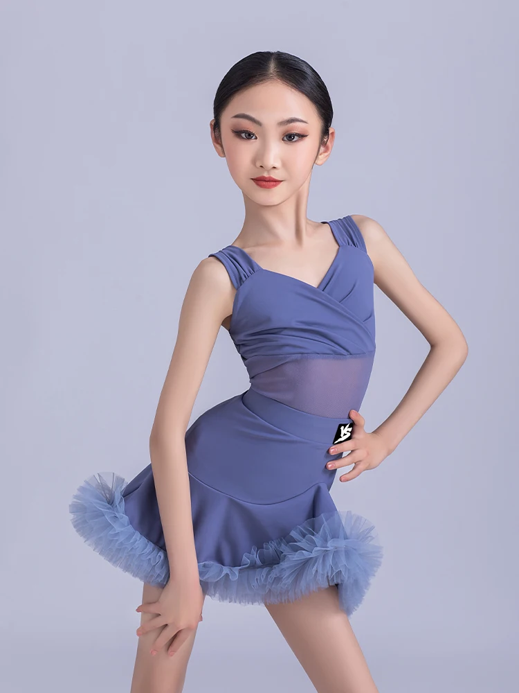 New 2025 Latin Dance Suit Children's Costume Ballroom Salsa Kids Red Tango Dresses Dancing Stage Performance Latin Dress