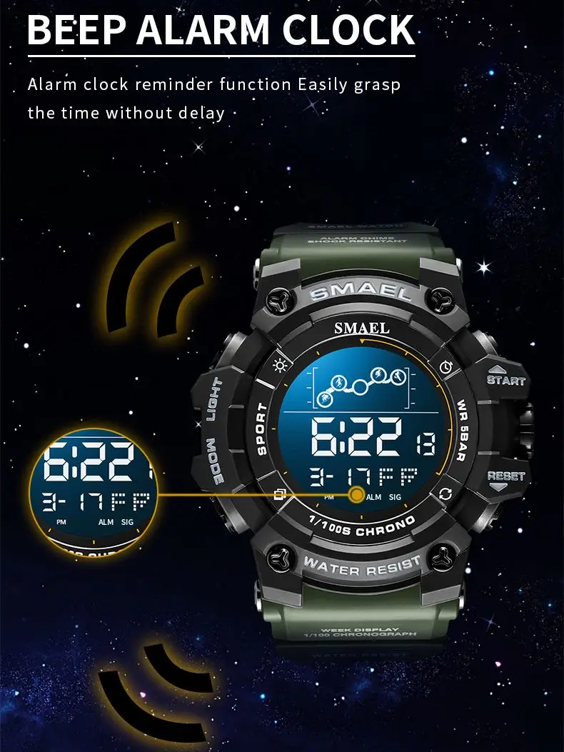 SMAEL LED Alarm Clock Military Watches Digital Watch 50M Waterproof 8082 Sport Watch For Men