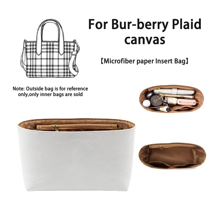 EverToner Microfiber paper Insert Bag For Bur-berry Plaid canvas bag Support Shaper Makeup Portable DIY Organizer