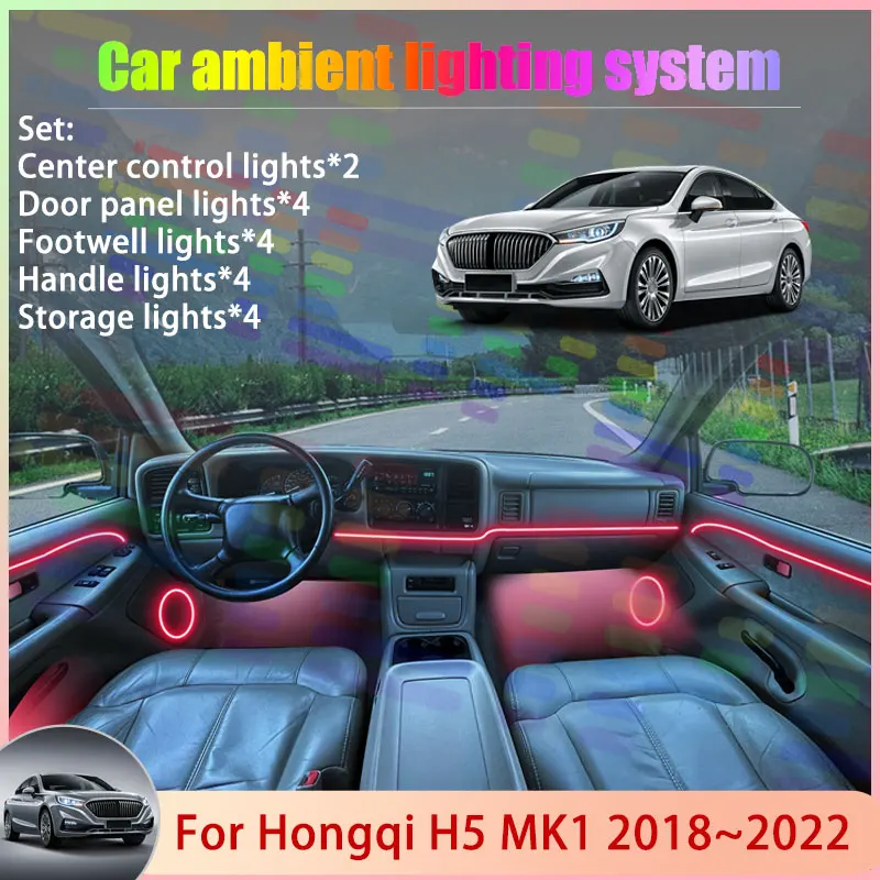 

For Hongqi H5 MK1 2018~2022 2/18 in 1 Car Atmosphere Light Lamp RGB Shade Ensemble Streamer Atmosphere Set Auto Accessories Part