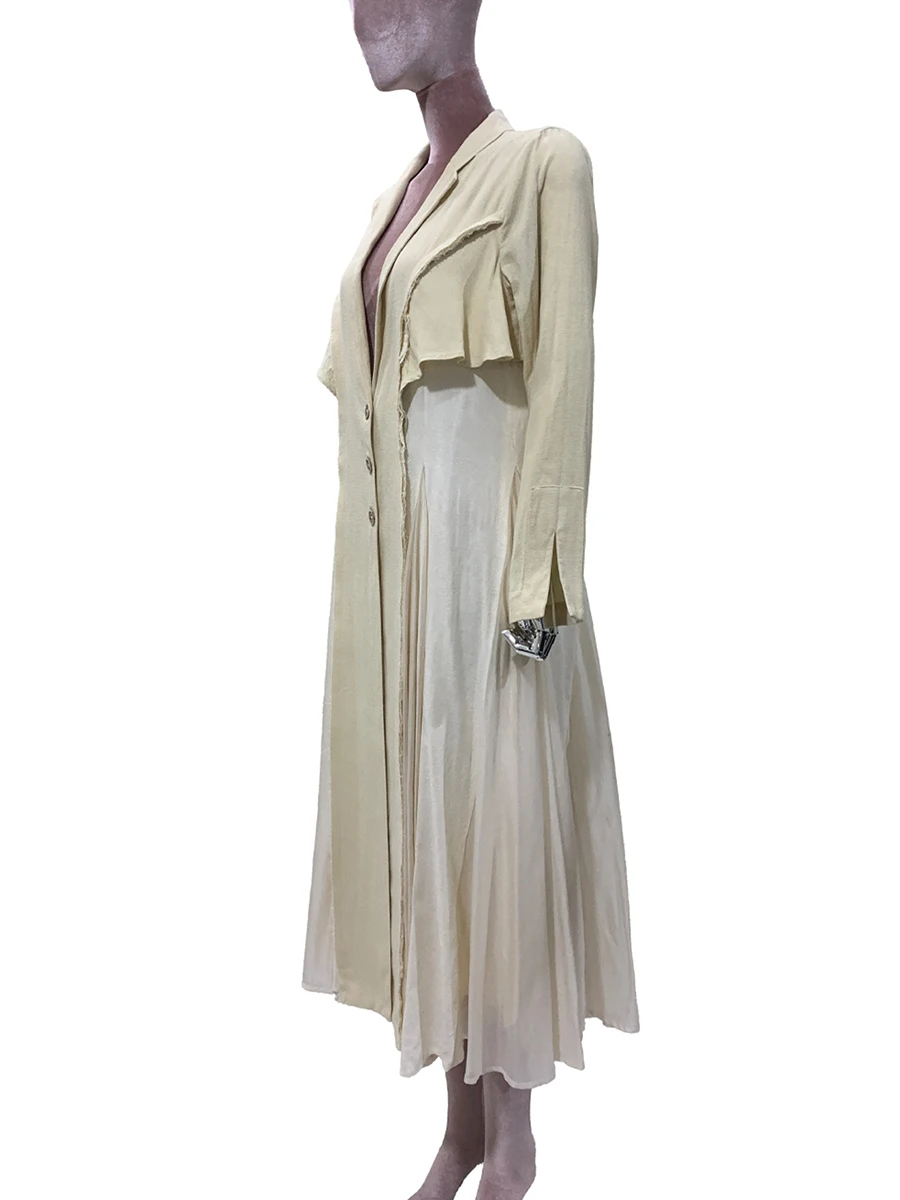 Spring Autumn Long Thin Flowy Fit and Flare Linen Coat for Women Single Breasted Elegant Luxury Designer Clothes Fashion 2025