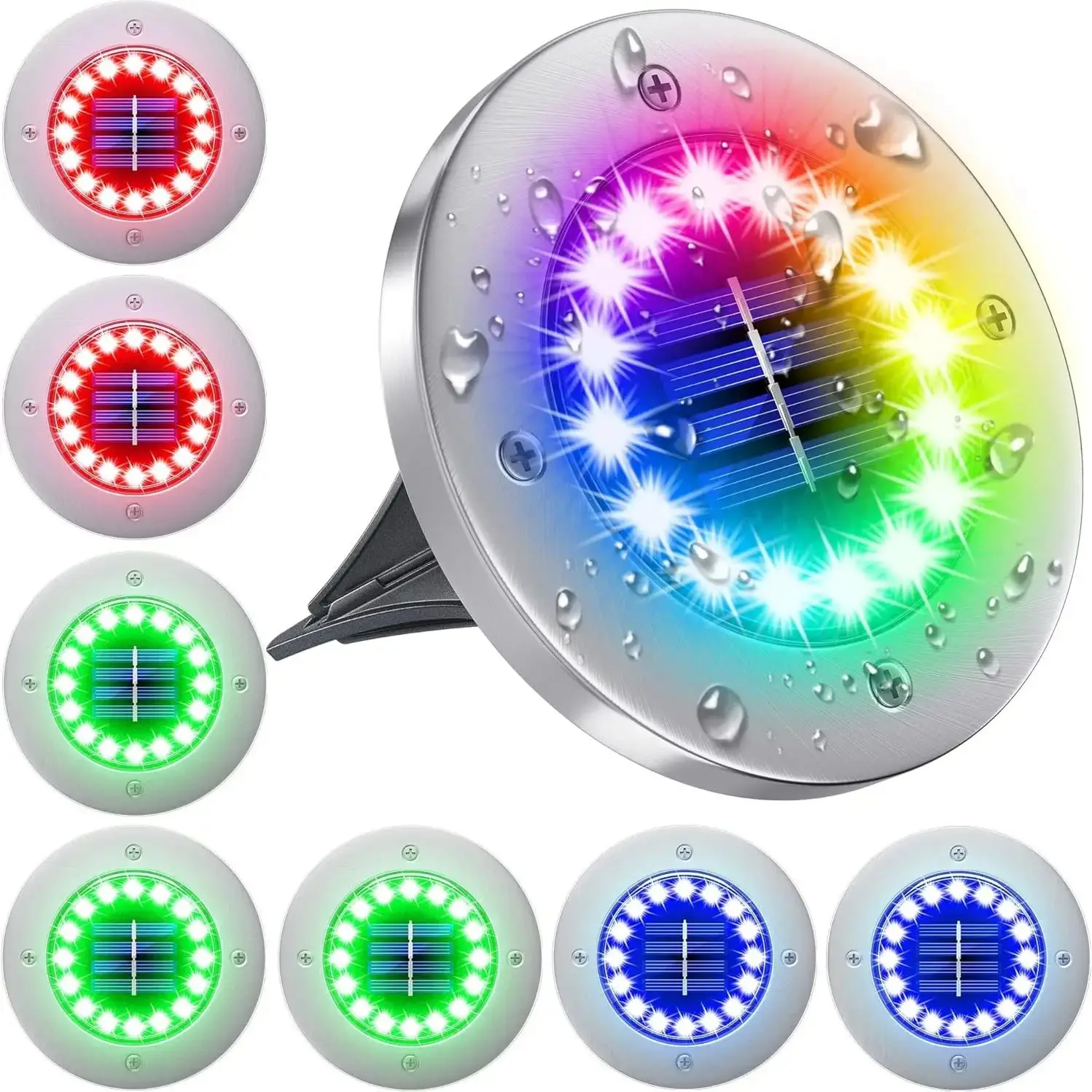 Solar Lights Outdoor with 16 LEDs, Bright Multi-Color Solar Ground Lights for Pathway Garden Yard Lawn Walkway Decorations