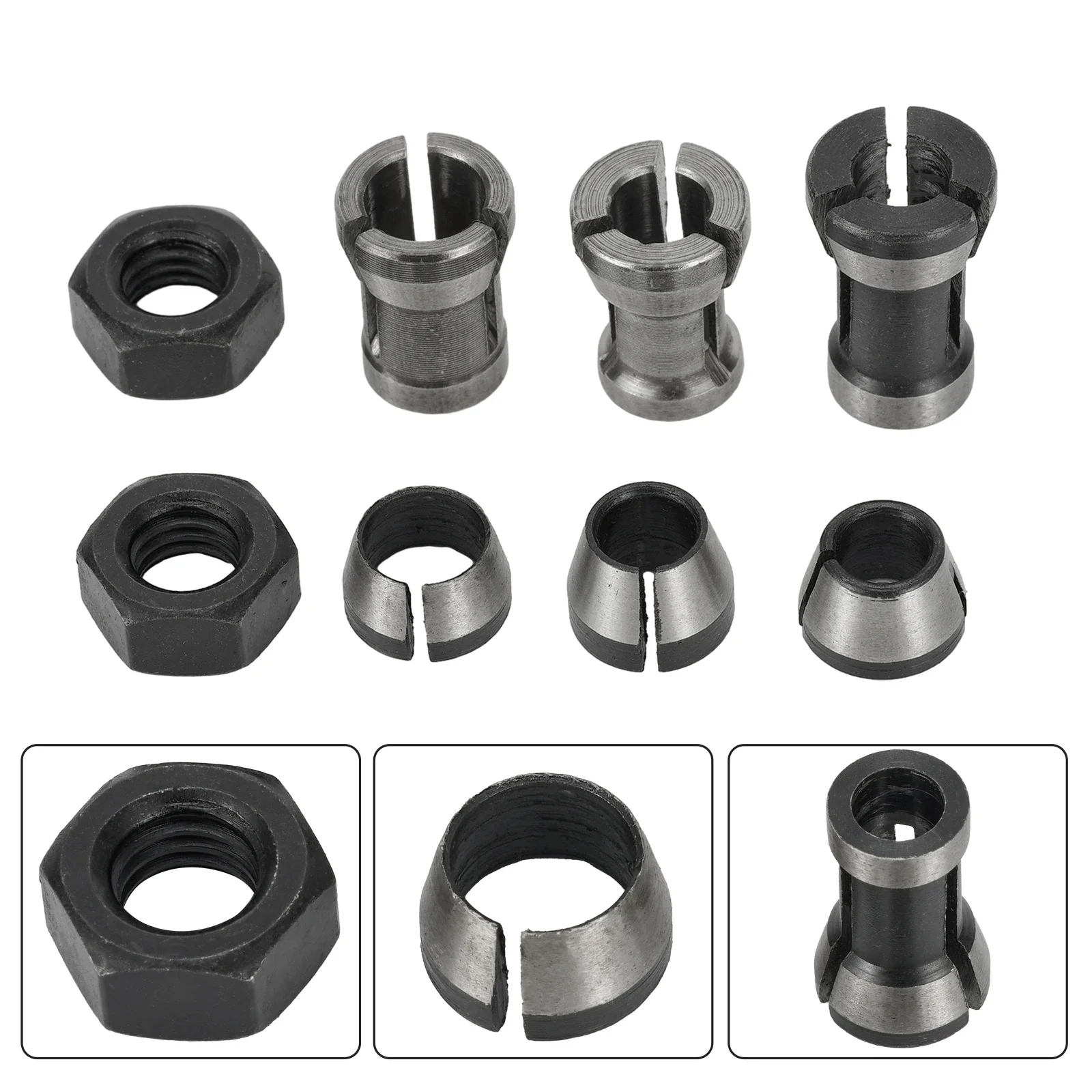 Carbon Steel Collet Chuck Set, 3 Sizes (6mm, 6 35mm, 8mm), Fine Workmanship, Portable Engraving Tools for Milling Cutter Machine