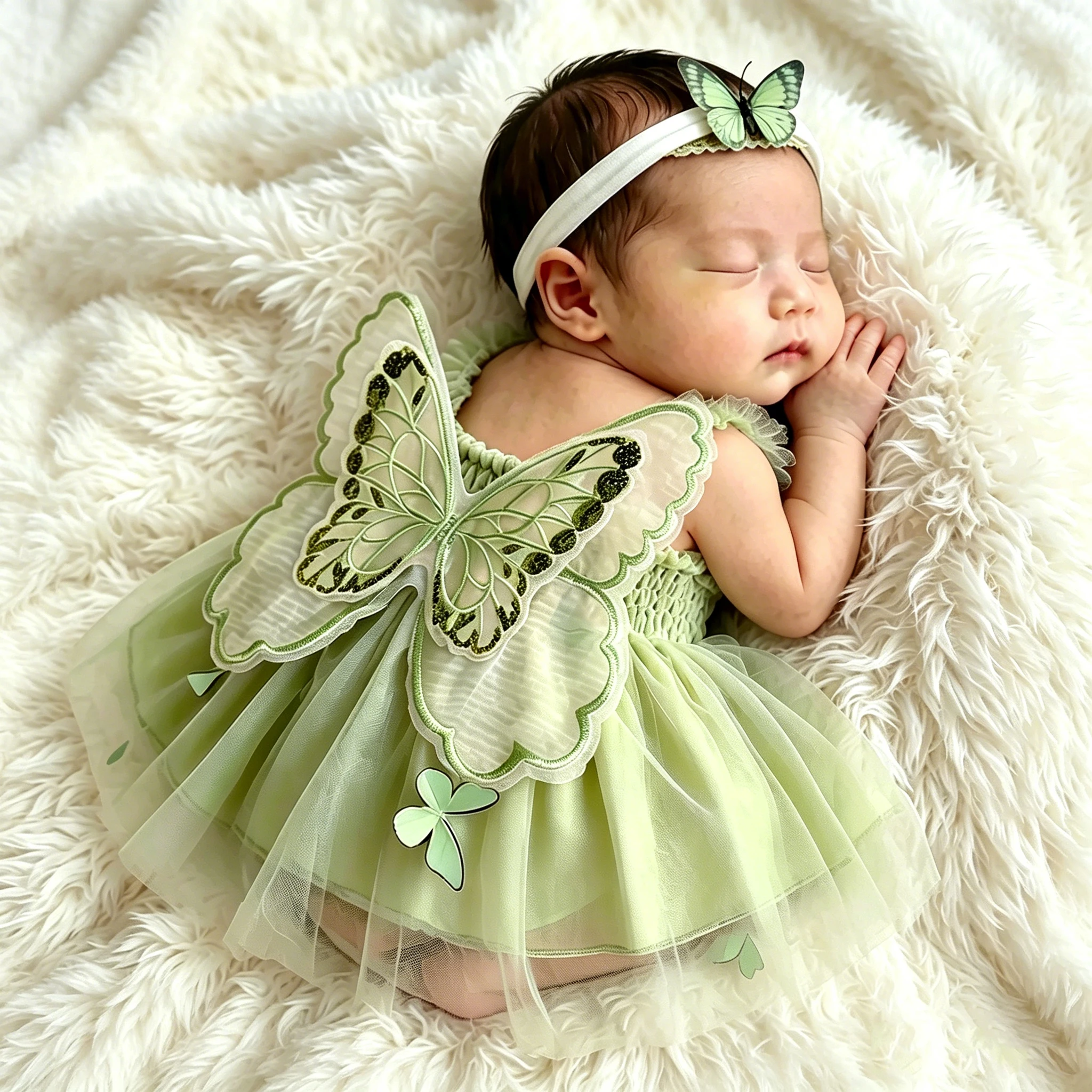 Ylsteed Newborn Girl Photography Outfits with Headband Baby Girl Butterfly Wings Mesh Dress for Photo Shooting Infant Props