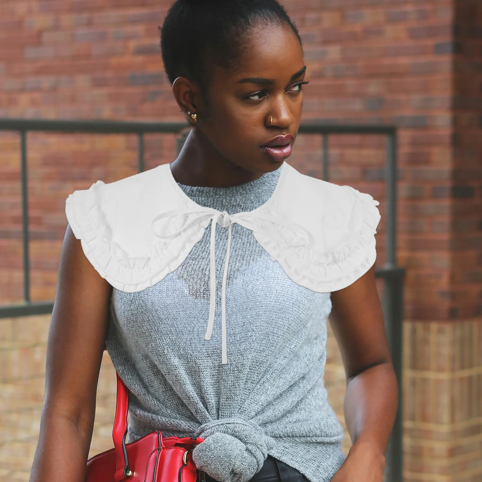 1 قطعة طوق الكسوة تكدرت للنساء الشيفون لوتس ليف كاذبة العنق ديكور انفصال الملابس التبعي نصف طوق كاذبة