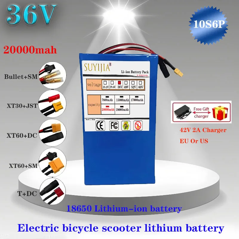

1000W 10S6P 36V New original 10S6P 36V 20000mAh electric scooter high capacity battery 1000W electric bicycle battery + charger