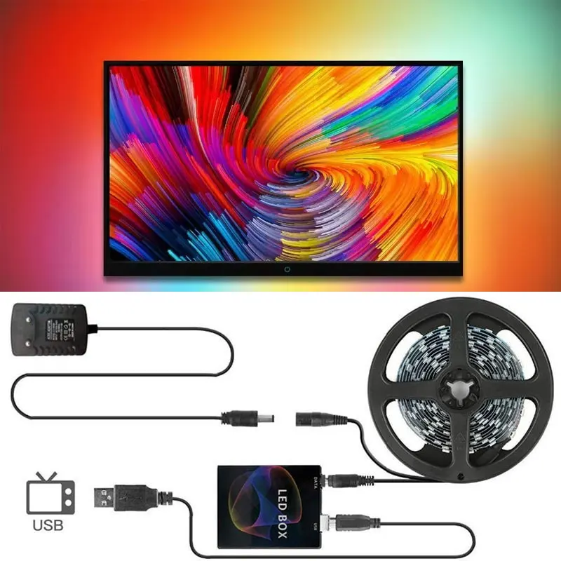 Ambient Light ws2812b strip 1-5M USB แถบ LED 2812B ไฟ LED 5050 RGB Dream สีเดสก์ท็อป PC หน้าจอบาร์แสง Backlight
